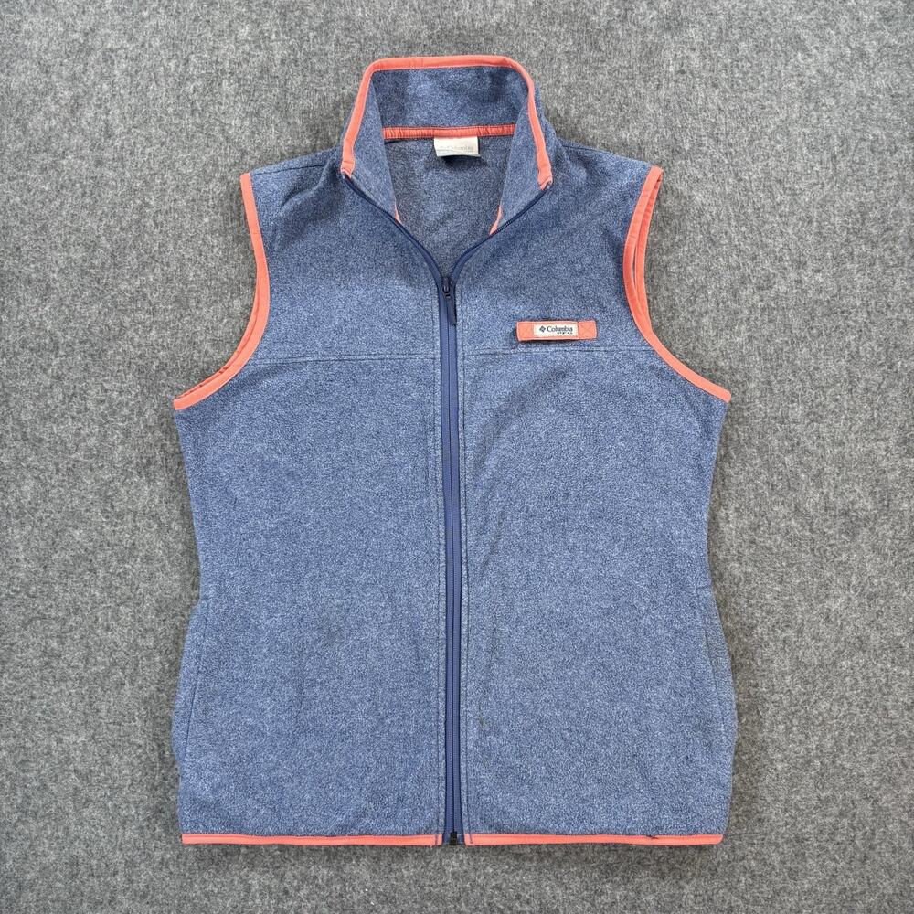 Columbia PFG Fleece Vest Womens Small Blue Heather Coral Trim FL1006